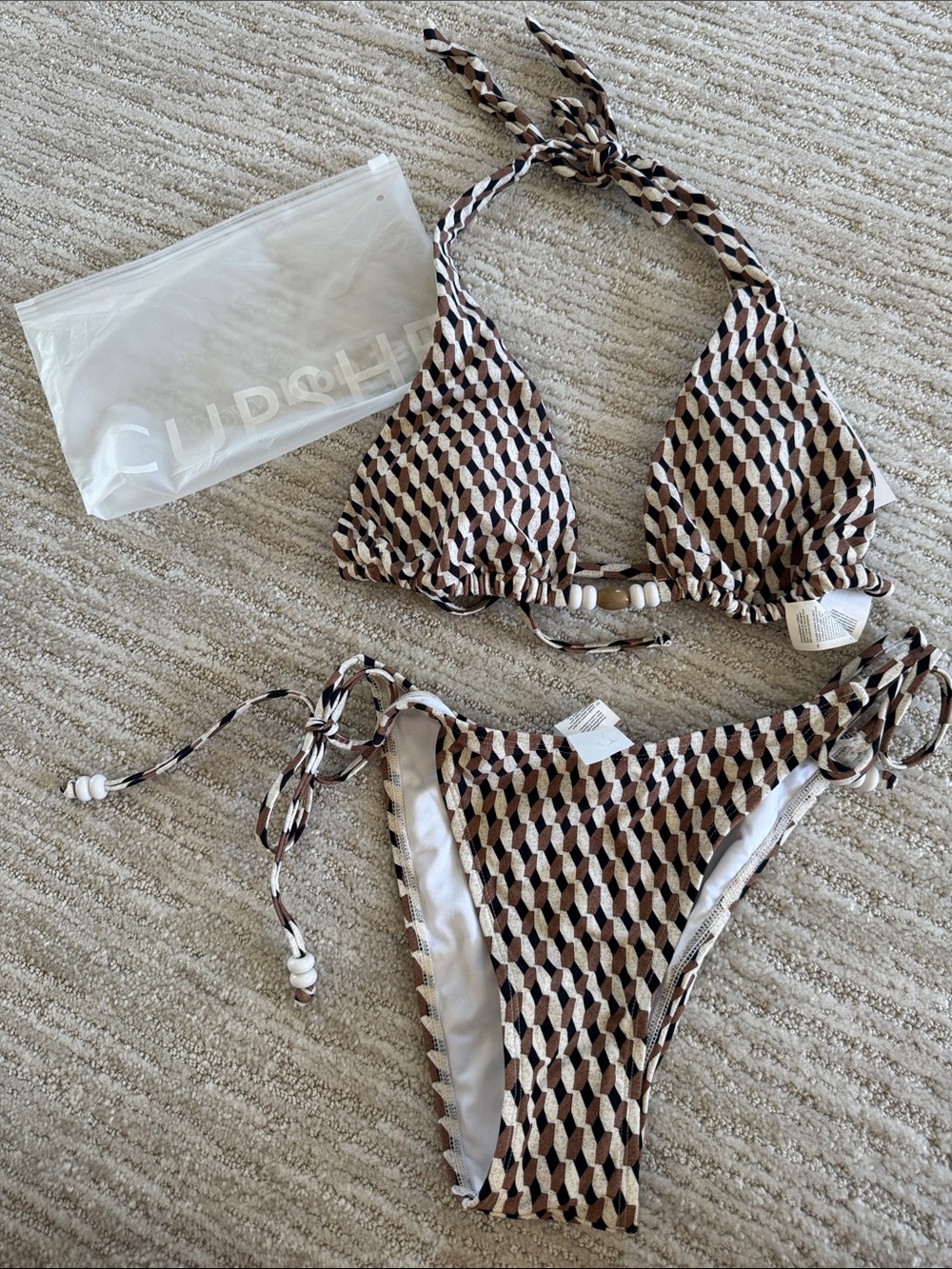 Cupshe Geometric Brown & Black Triangle Bikini NWT